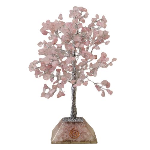 Edelsteinbaum mit Orgonit Basis – Rosenquarz für Harmonie, Ruhe und positive Energie