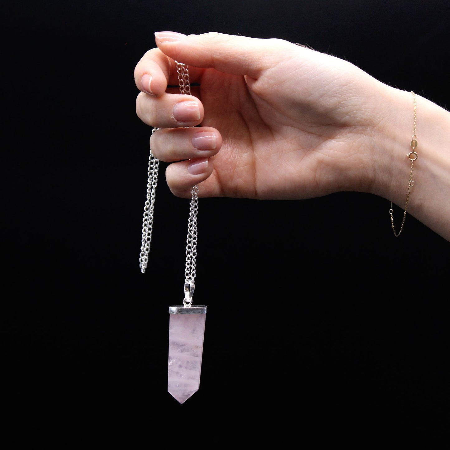 Rosenquarz Kristall Anhänger – Flat Pencil Pendant für Liebe und Harmonie