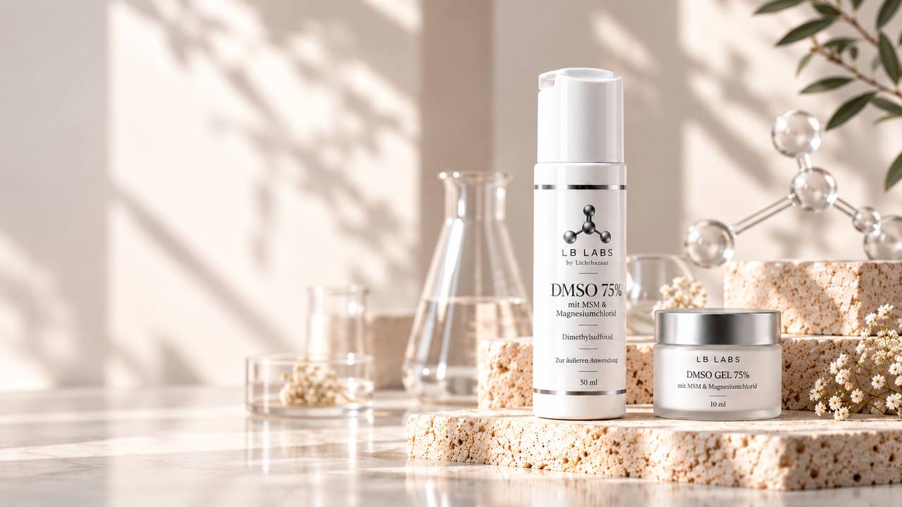 LB LABS DMSO Produktserie in heller Laborumgebung