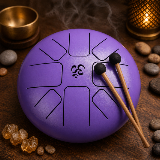 Steel Tongue Drum (22 x 16 cm) – OM Violett – Meditations- & Klanginstrument