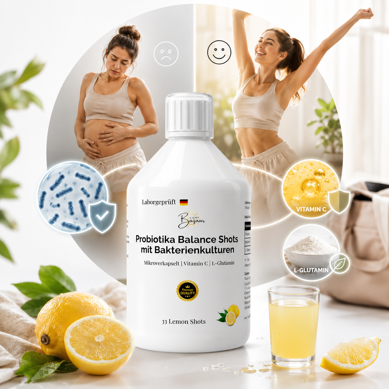 Probiotika Balance Shots mit Bakterienkulturen – 500 ml (33 Lemon Shots)