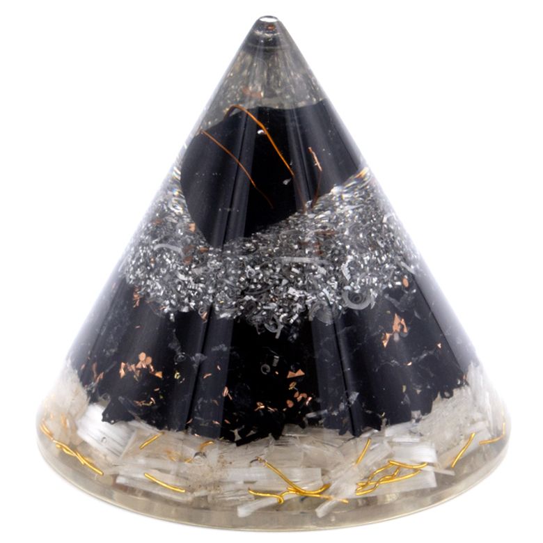 Orgonite Kegel – Selenit & Schwarzer Turmalin mit Kupfer