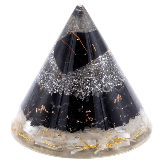 Orgonite Kegel – Selenit & Schwarzer Turmalin mit Kupfer