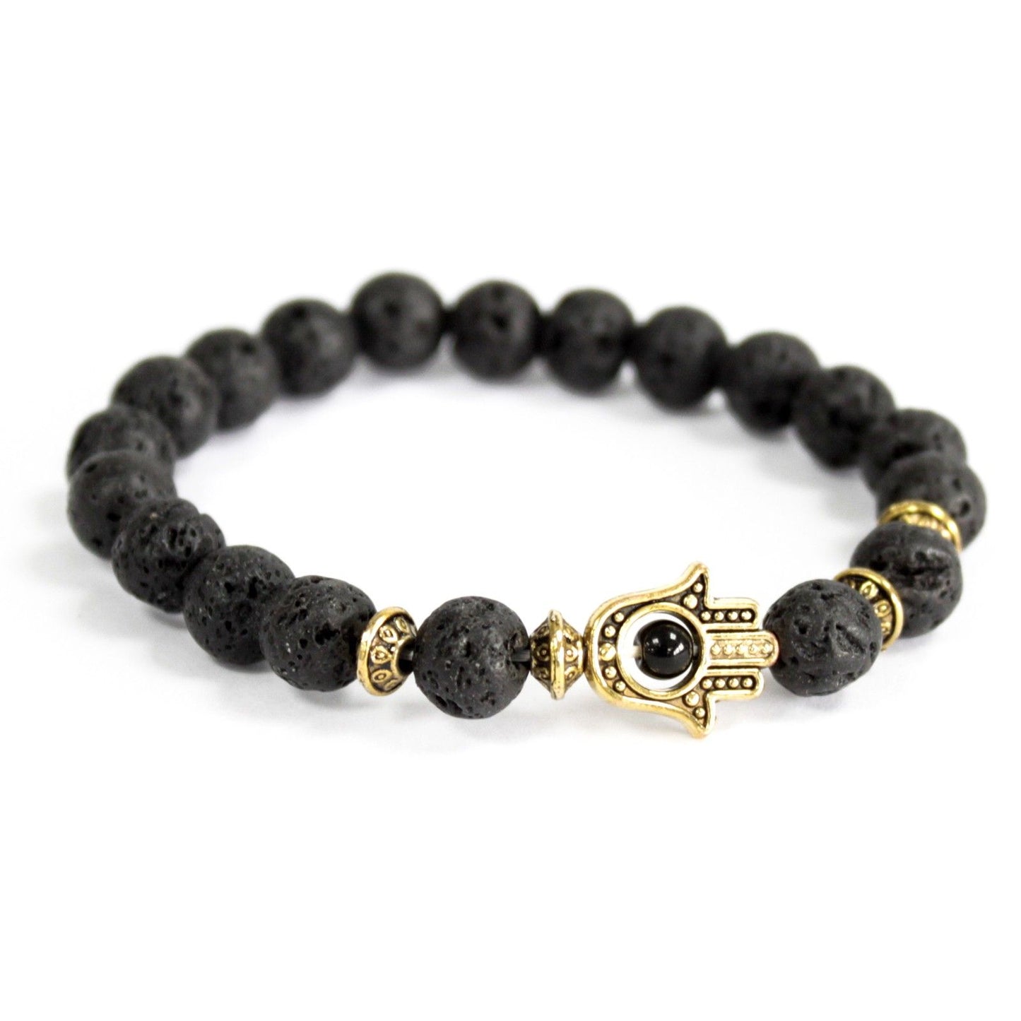 Gold Hamsa / Lava-Stein – Edelstein Armband