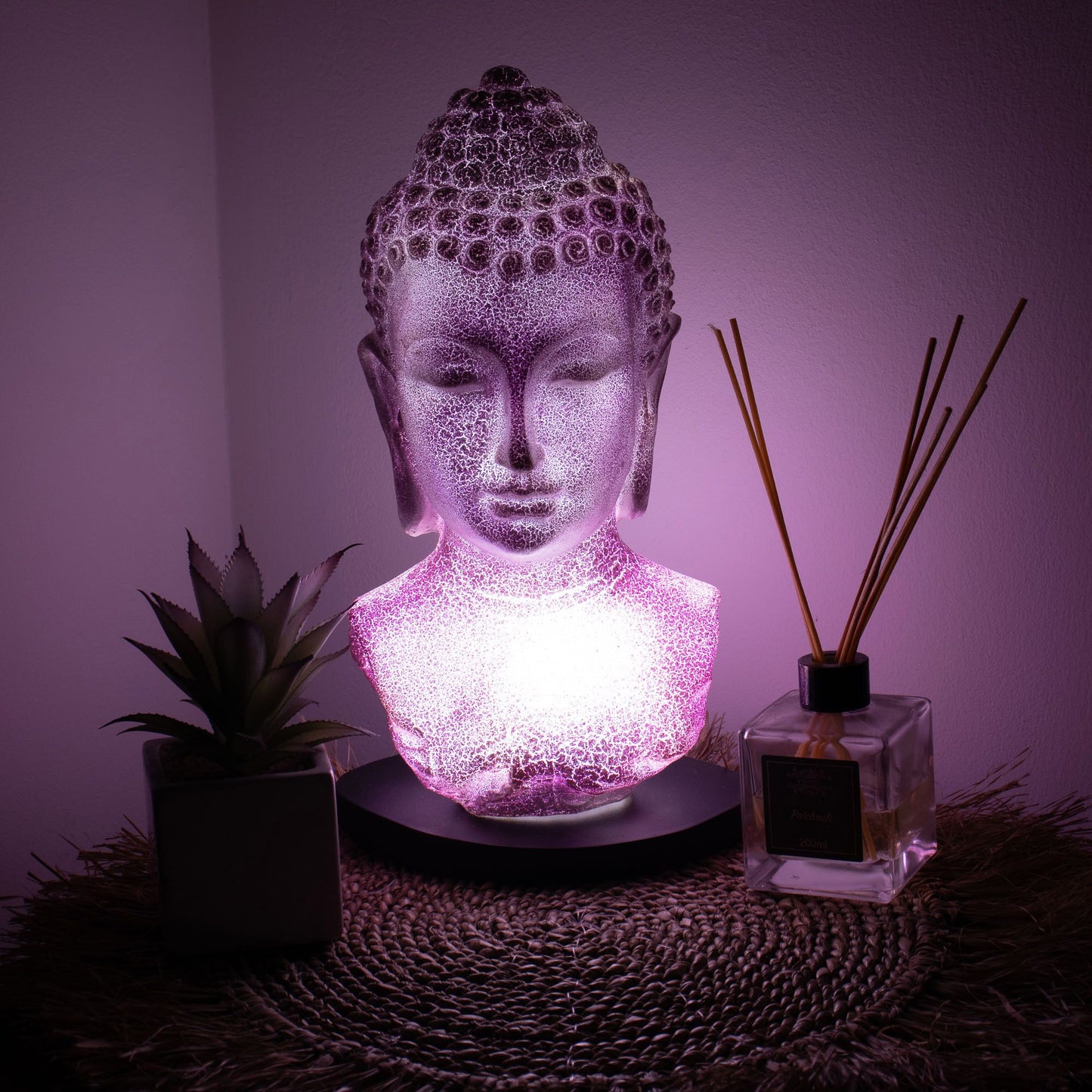 Buddha Kopf Lampe Lavender Crackle – sanftes Licht für entspannte Abende