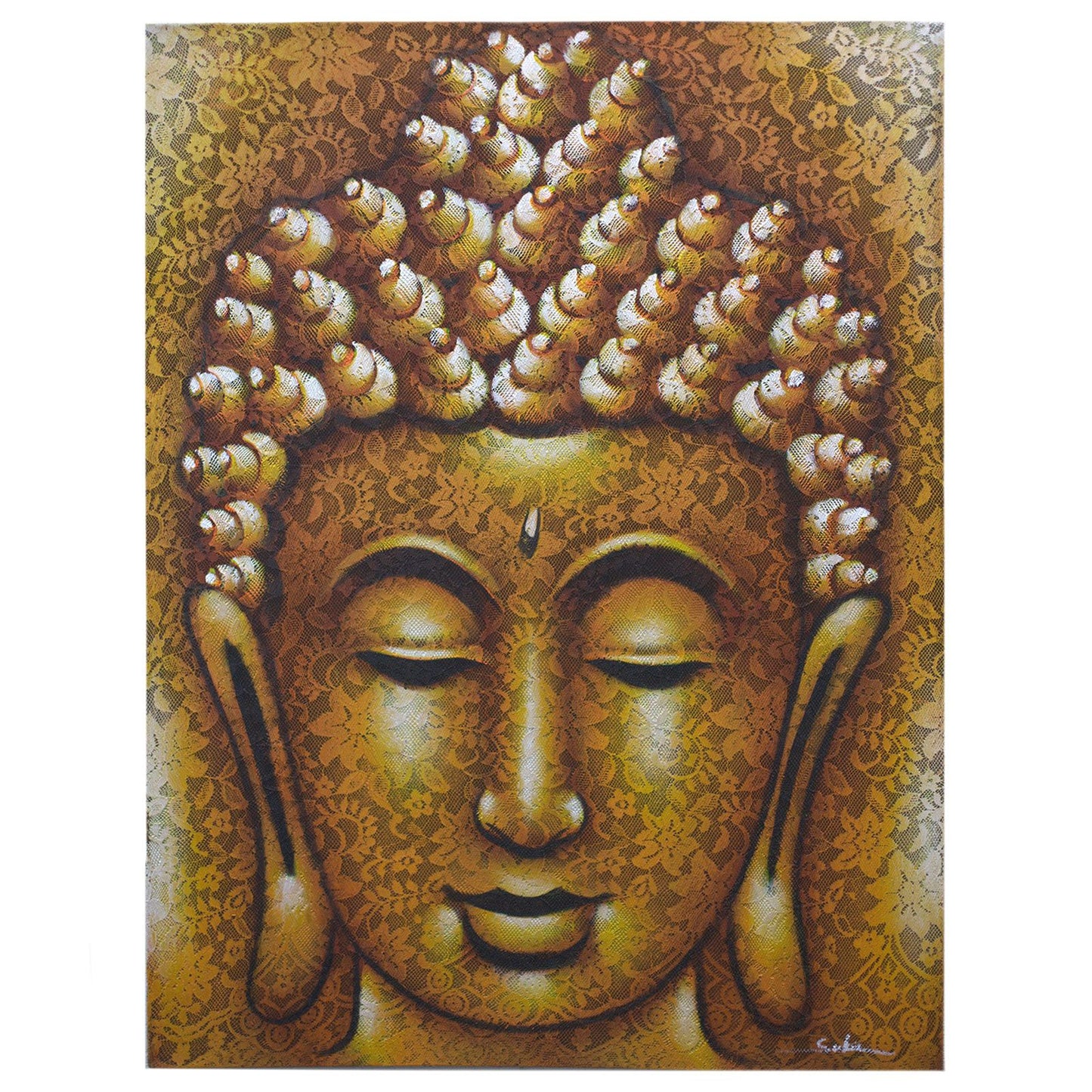 Buddha Wandbild – handgemalte Leinwandkunst aus Bali 80 x 60 cm