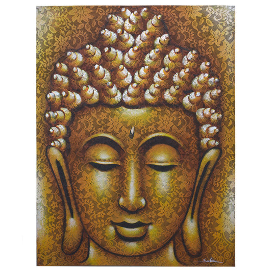 Buddha Wandbild – handgemalte Leinwandkunst aus Bali 80 x 60 cm