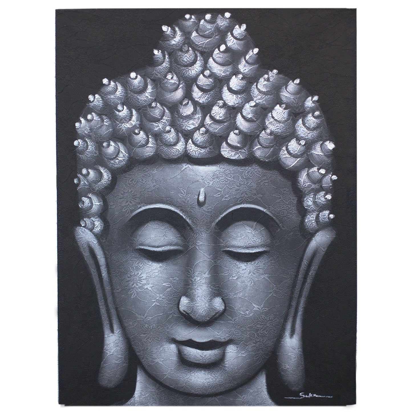 Buddha Wandbild – handgemalte Leinwandkunst aus Bali 80 x 60 cm