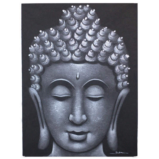 Buddha Wandbild – handgemalte Leinwandkunst aus Bali 80 x 60 cm