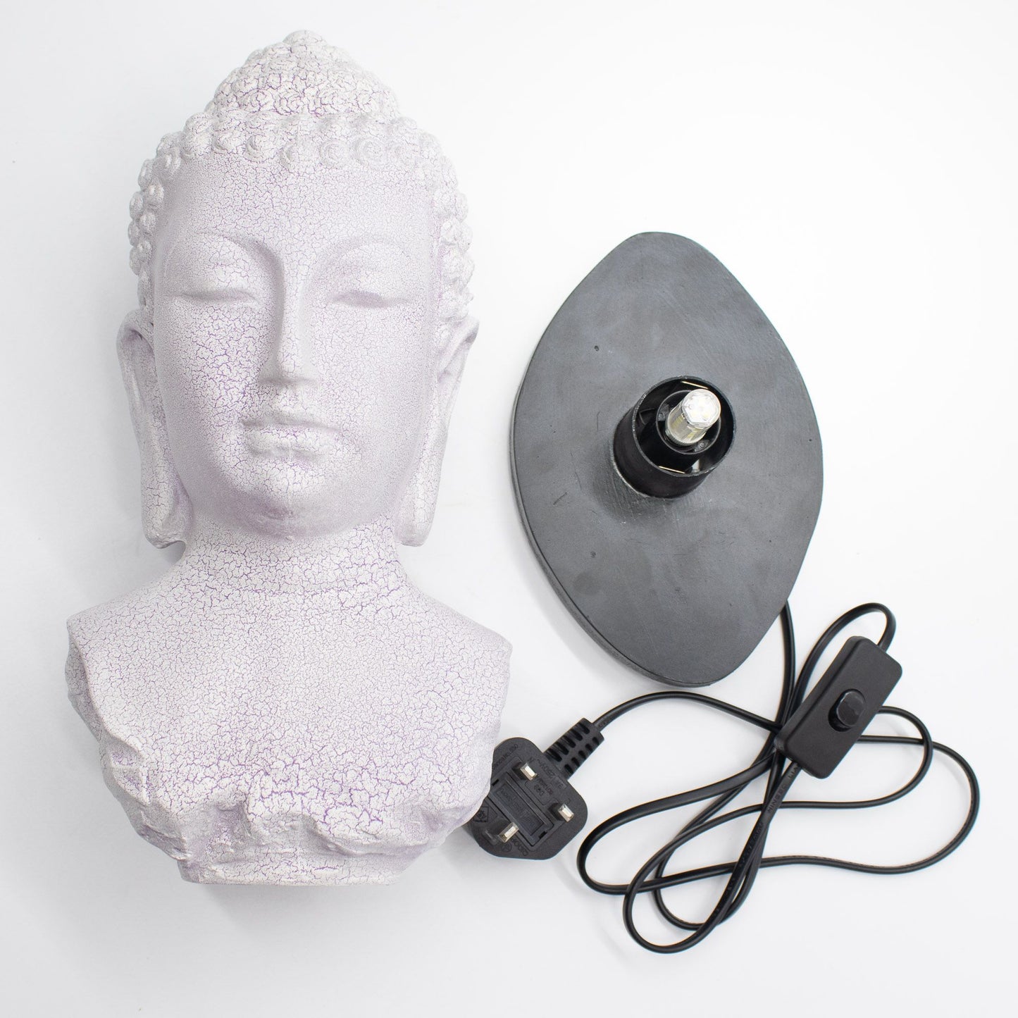 Buddha Kopf Lampe Lavender Crackle – sanftes Licht für entspannte Abende