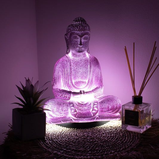 Meditations Buddha Lampe Lavender Crackle – sanftes Licht für Ruhe und Achtsamkeit