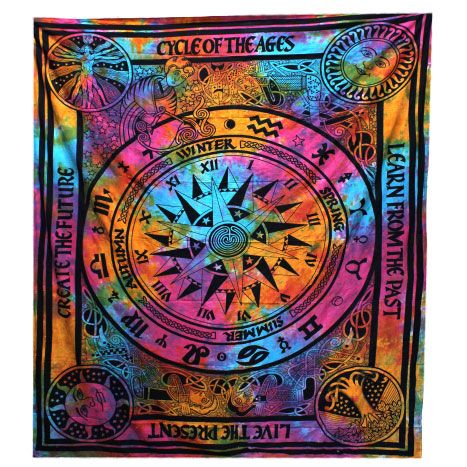 Doppel Baumwoll Tagesdecke & Wandbehang „Circle of Ages“ – handgefertigt aus Indien
