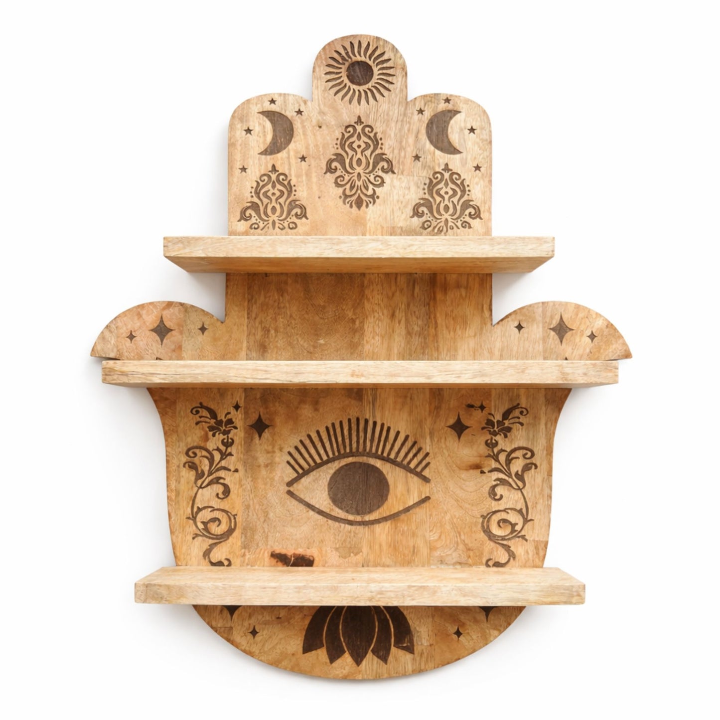 Hamsa Wandregal aus Holz – dekorative Ablage mit Schutzsymbol