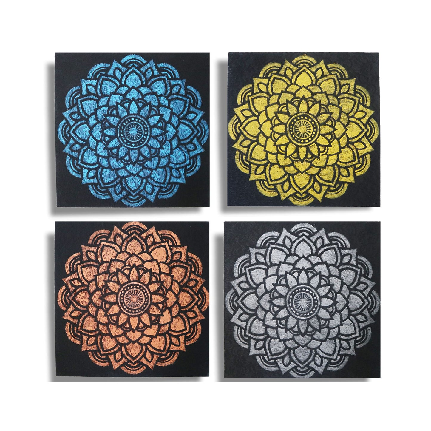Buddha Wandbilder Set – 4 handgemalte Leinwandbilder aus Bali
