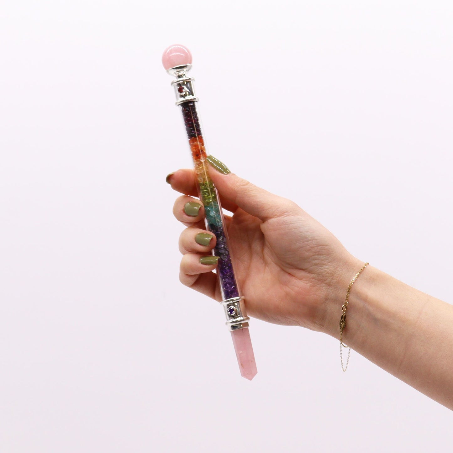 7 Chakra Heilstab mit Rosenquarz – für Balance, Harmonie und bewusste Rituale
