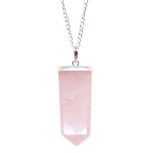 Rosenquarz Kristall Anhänger – Flat Pencil Pendant für Liebe und Harmonie