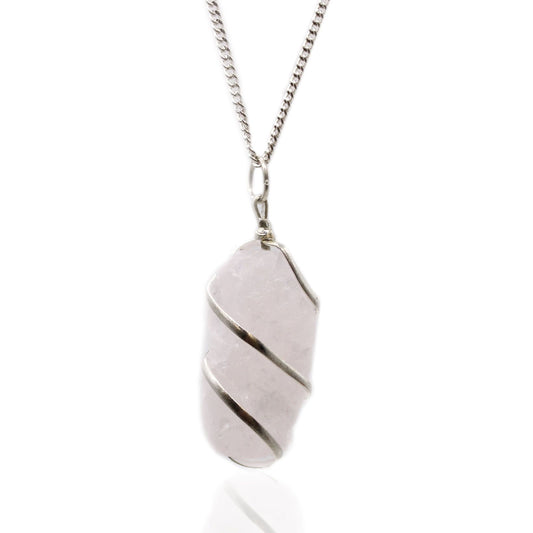 Rosenquarz Halskette – Cascade Wrapped Edelstein Anhänger