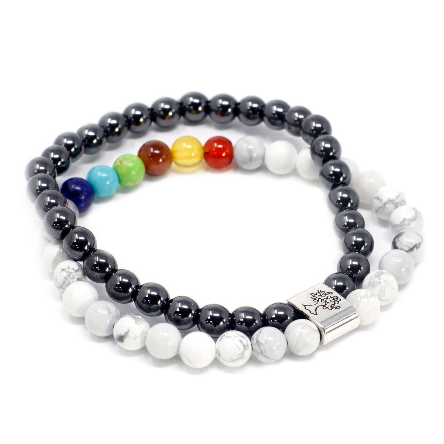 Magnetisches Edelstein Armband mit weißem Howlith & Chakra-Steinen – Harmonie für Körper und Geist