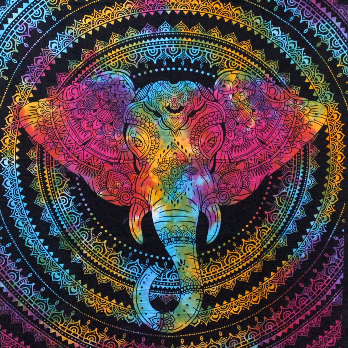 Baumwoll Tagesdecke & Wandbehang „Elefantenkopf“ – handgefertigt aus Indien (130 × 200 cm)