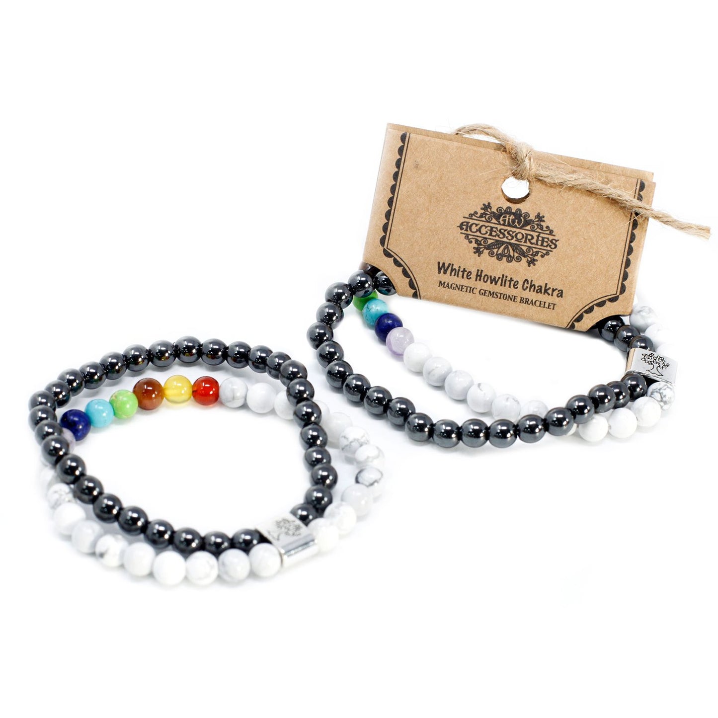 Magnetisches Edelstein Armband mit weißem Howlith & Chakra-Steinen – Harmonie für Körper und Geist