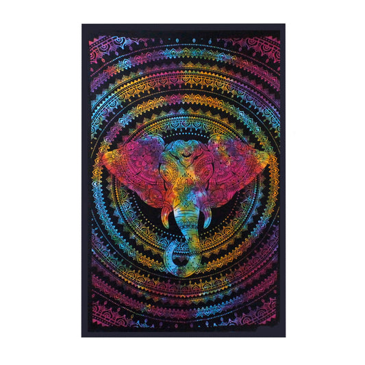 Baumwoll Tagesdecke & Wandbehang „Elefantenkopf“ – handgefertigt aus Indien (130 × 200 cm)