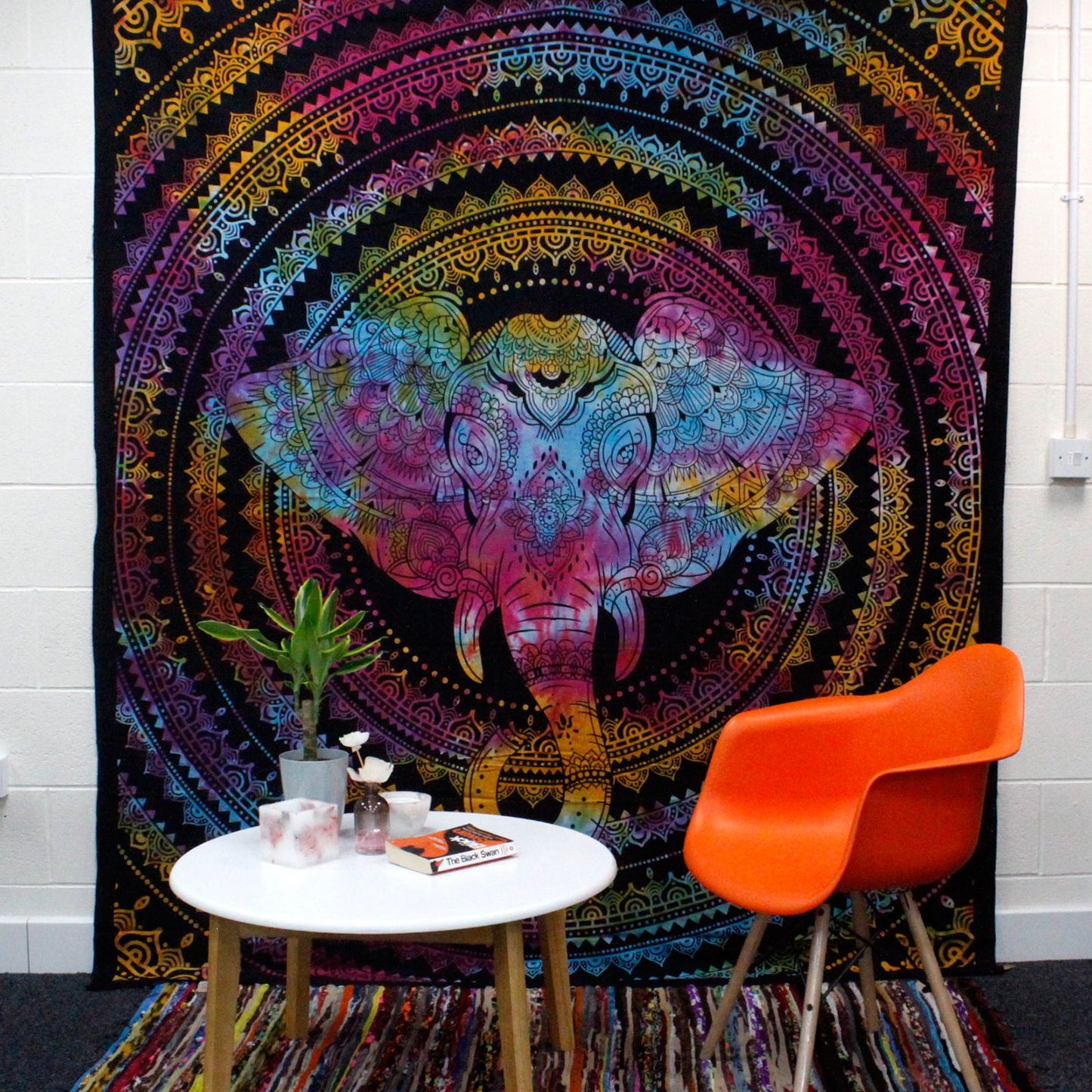 Doppel Baumwoll Tagesdecke & Wandbehang „Elefantenkopf“ – handgefertigt aus Indien (230 × 200 cm)