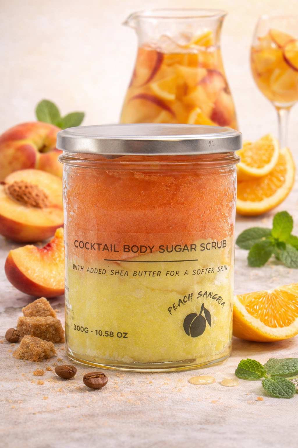 Detailaufnahme Peach Sangria Zuckerpeeling Textur