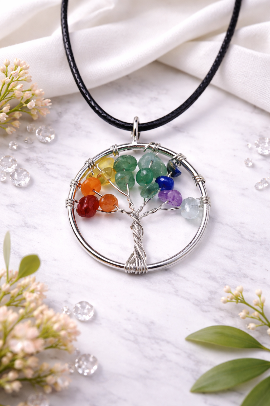 Chakra Lebensbaum Anhänger mit 7 Chakrasteinen
