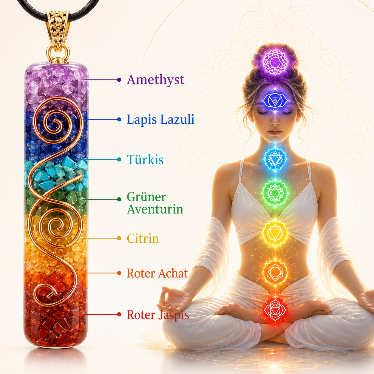 7 Chakra Orgonit Halskette mit Chakra Erklärung