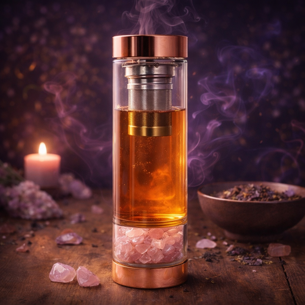 Kristallglas Teeflasche mit Rosenquarz 500 ml