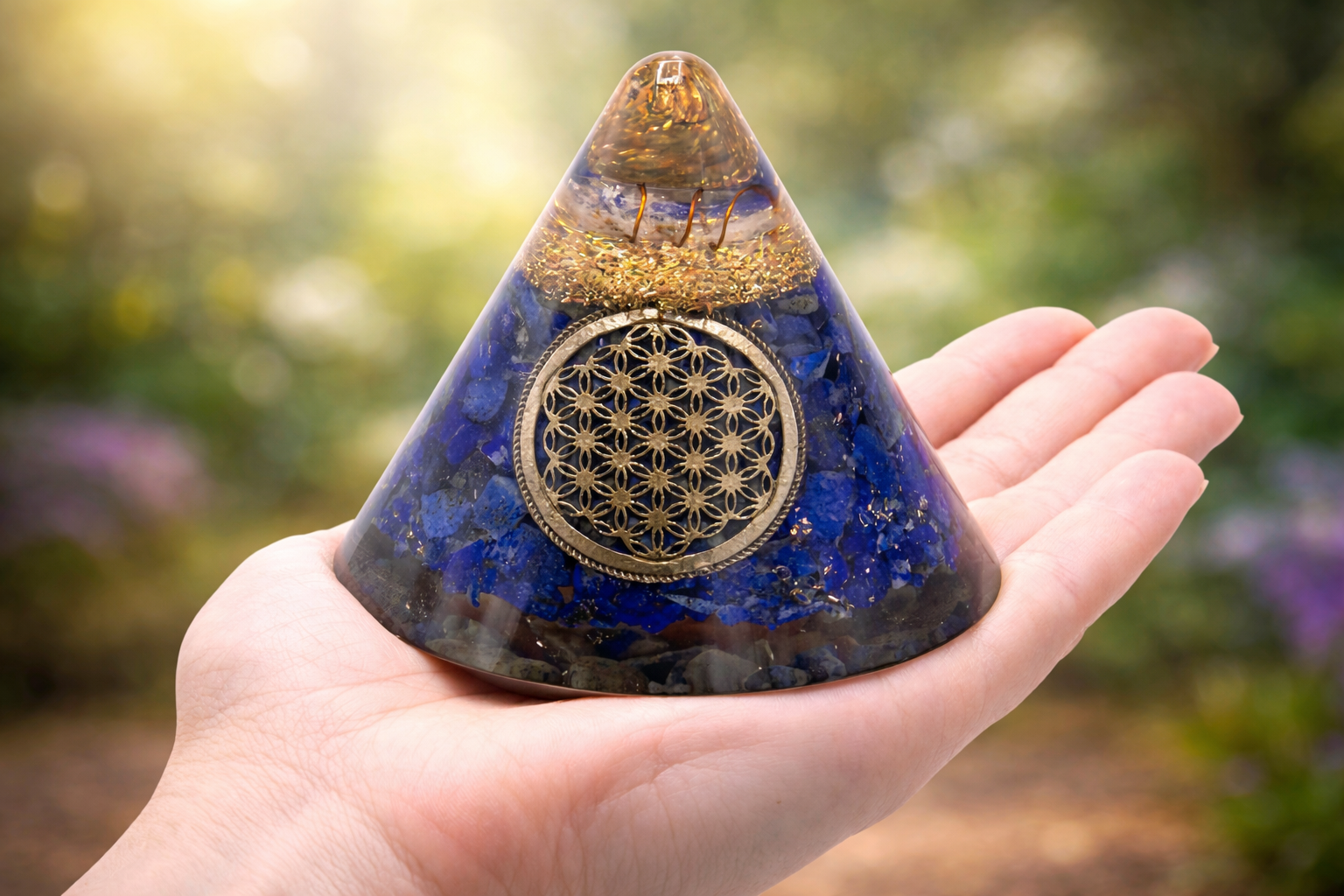 Detailaufnahme Orgonit Pyramide mit Metallpartikeln
