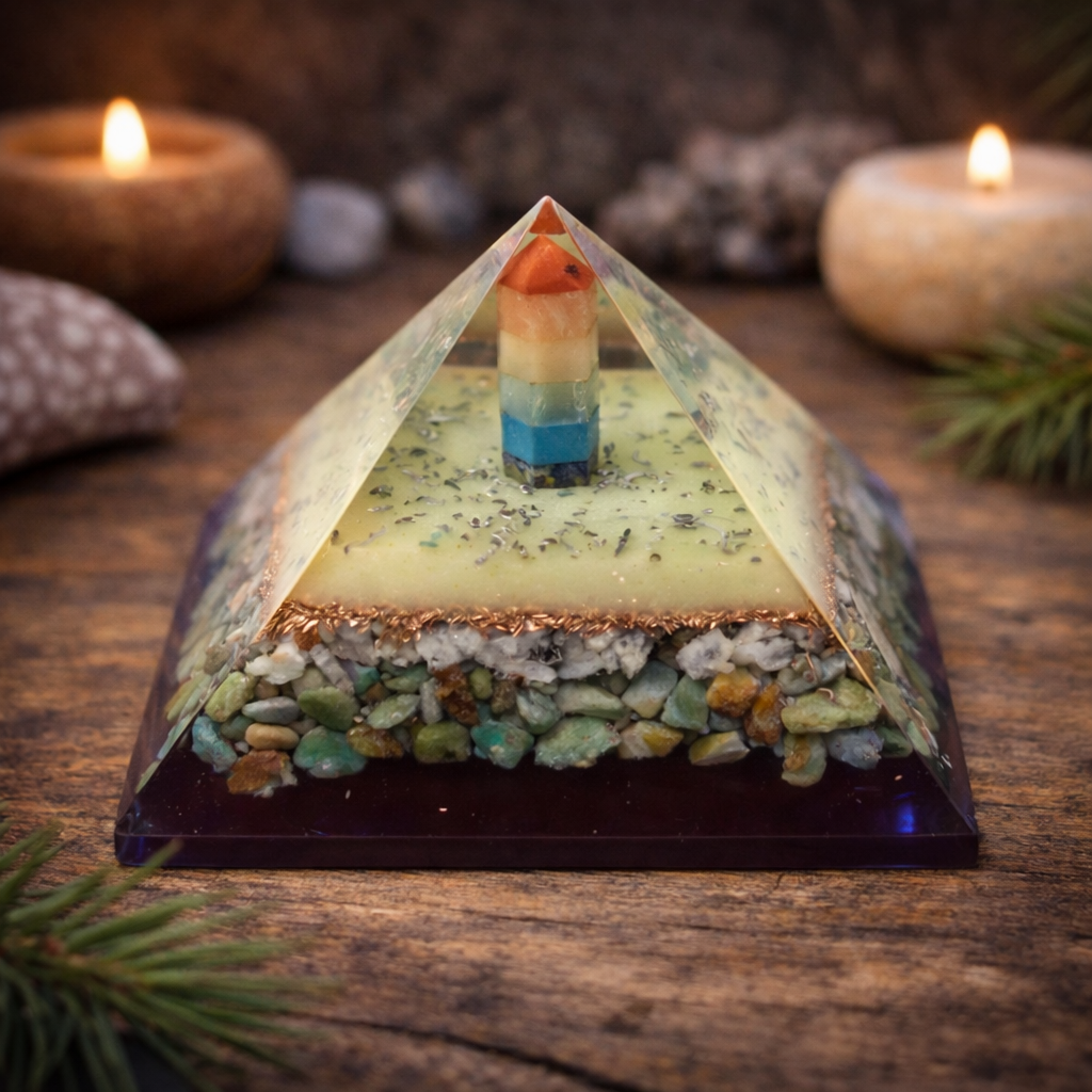 Detailaufnahme handgefertigte Orgonit Pyramide