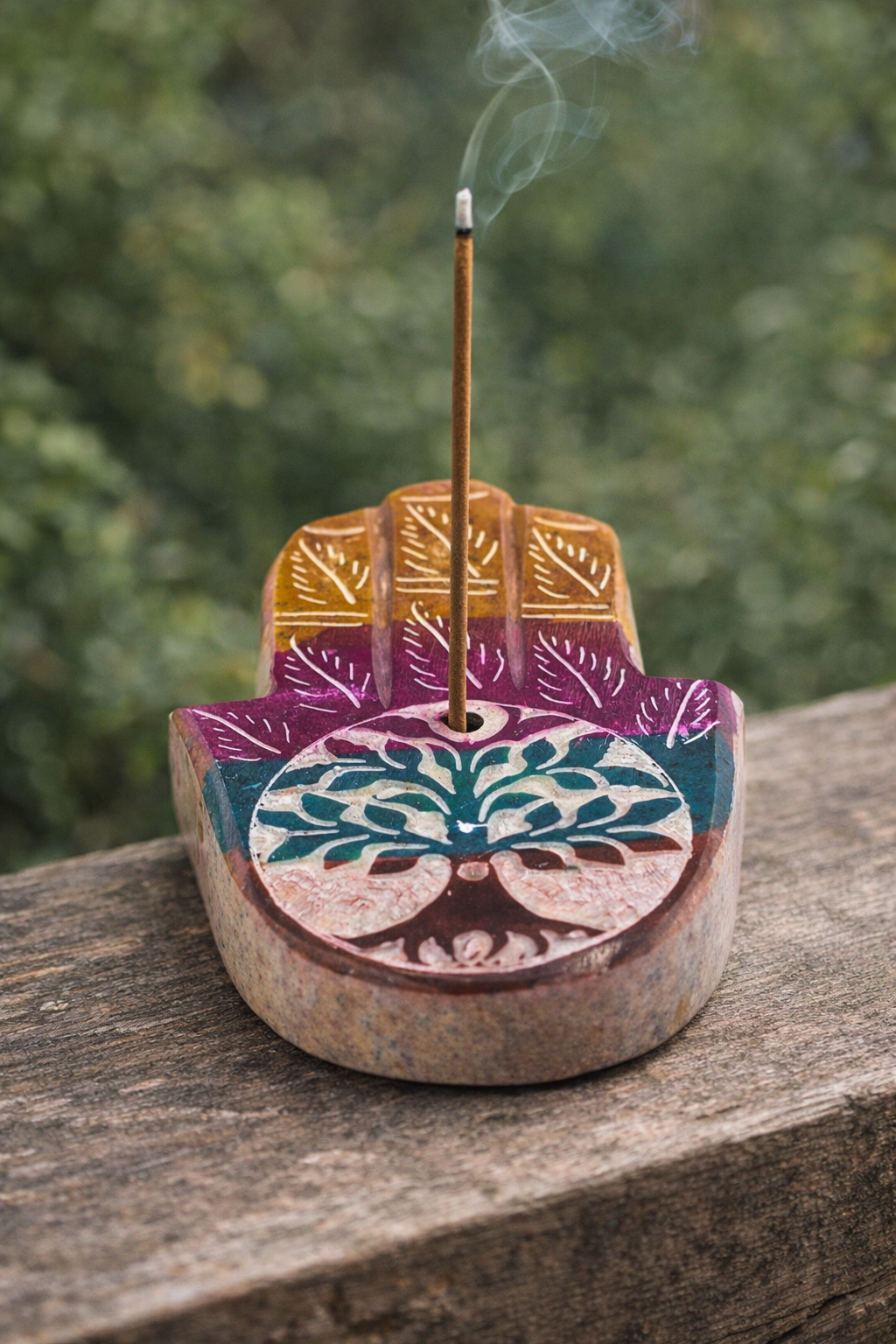 Speckstein Räucherstäbchenhalter Hamsa Baum des Lebens